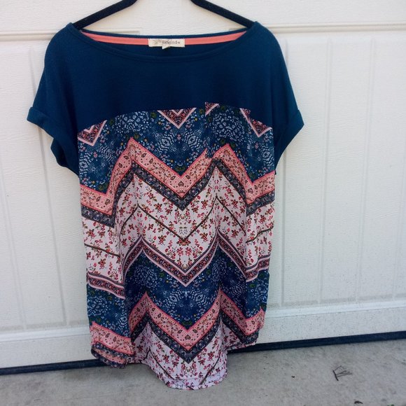 Rewind Bohemian Navy Short Sleeve T-shirt Tunic - Picture 2 of 3